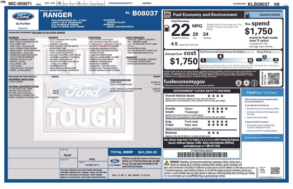 2019 Ford Ranger Lariat