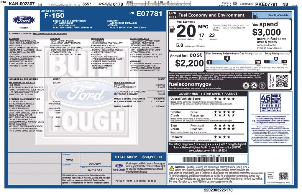 Used 2023 Ford F-150 XLT with VIN 1FTEW1EP7PKE07781 for sale in Kansas City