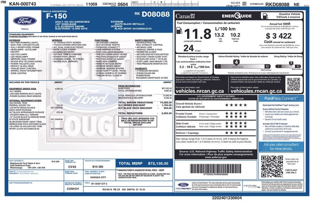 Used 2024 Ford F-150 XLT with VIN 1FTEW3LP0RKD08088 for sale in Kansas City