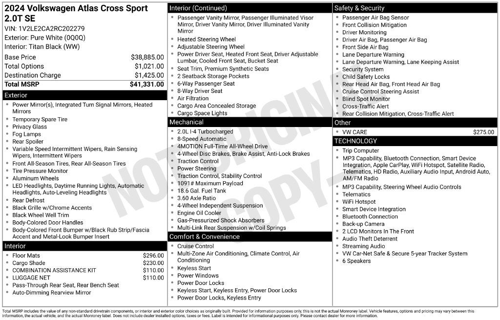 2024 Volkswagen Atlas Cross Sport 2.0T SE