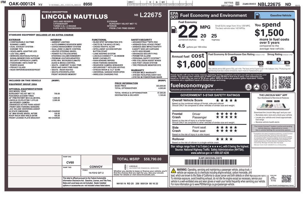 2022 Lincoln Nautilus Reserve