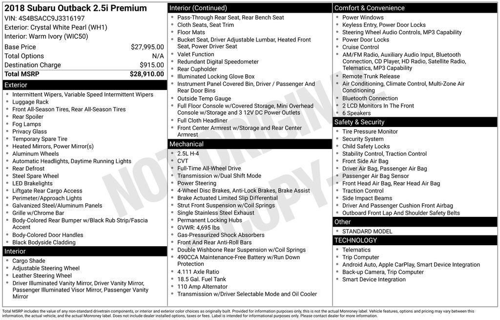 2018 Subaru Outback 2.5i Premium
