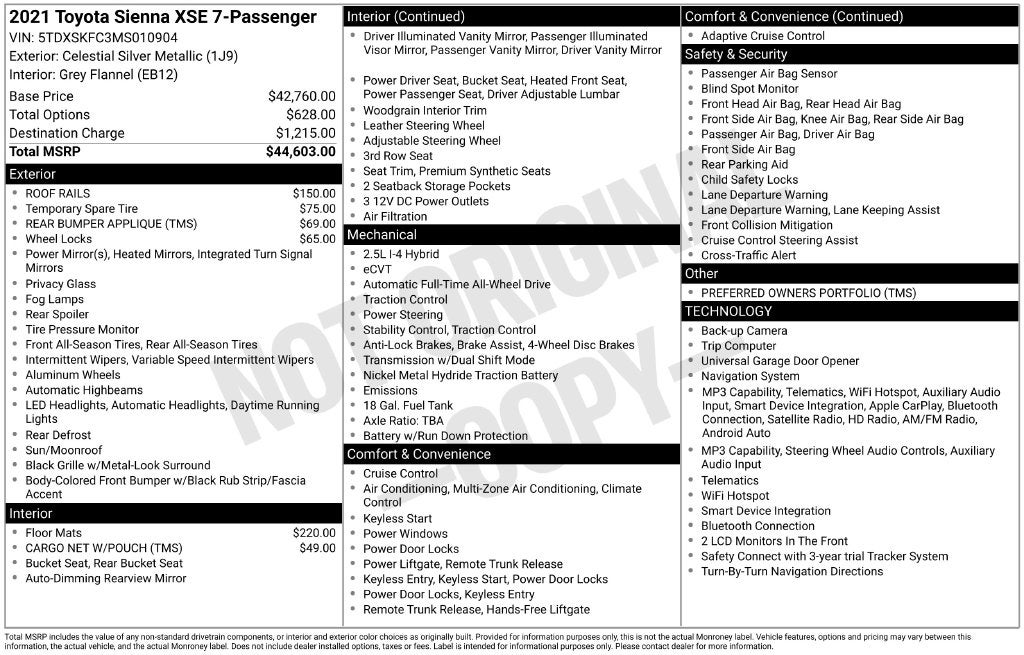 2021 Toyota Sienna XSE 7 Passenger