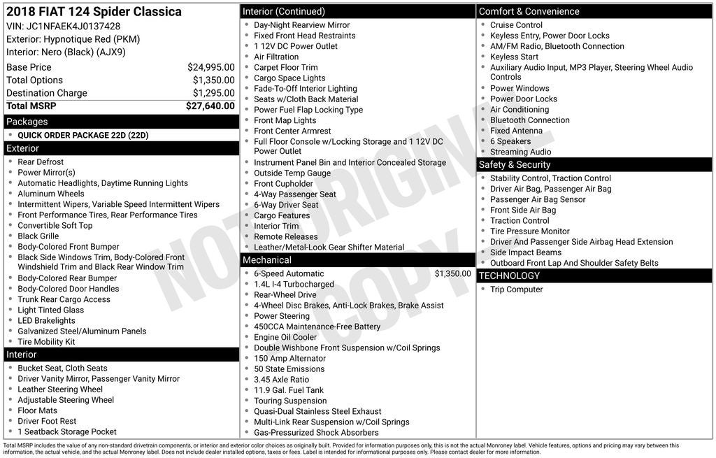 2018 FIAT 124 Spider Classica