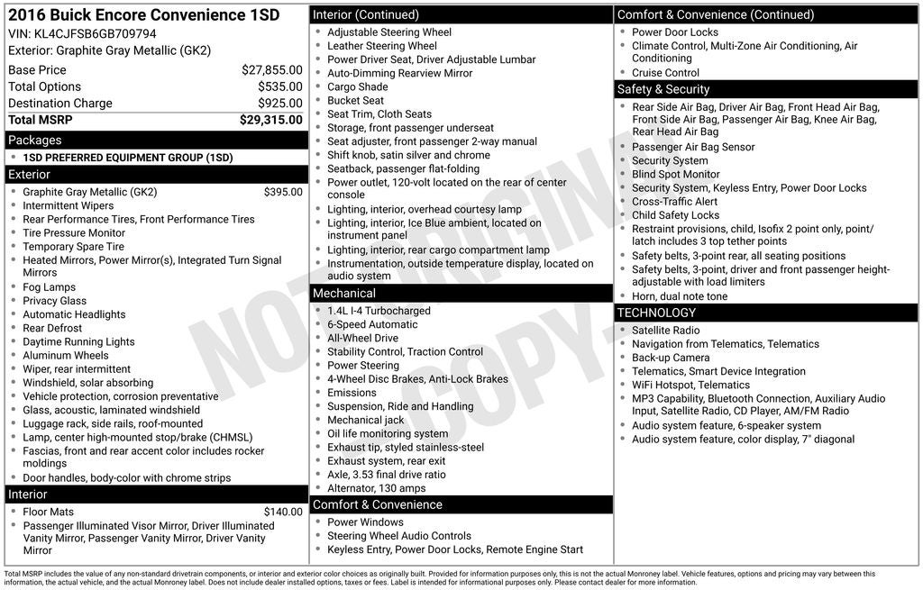 2016 Buick Encore Convenience